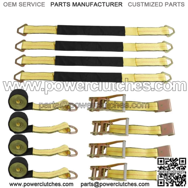 Yellow 2" x 120" Wheel Tie Down Straps with Heavy Duty Flat Hooks 4pcs - Image 4