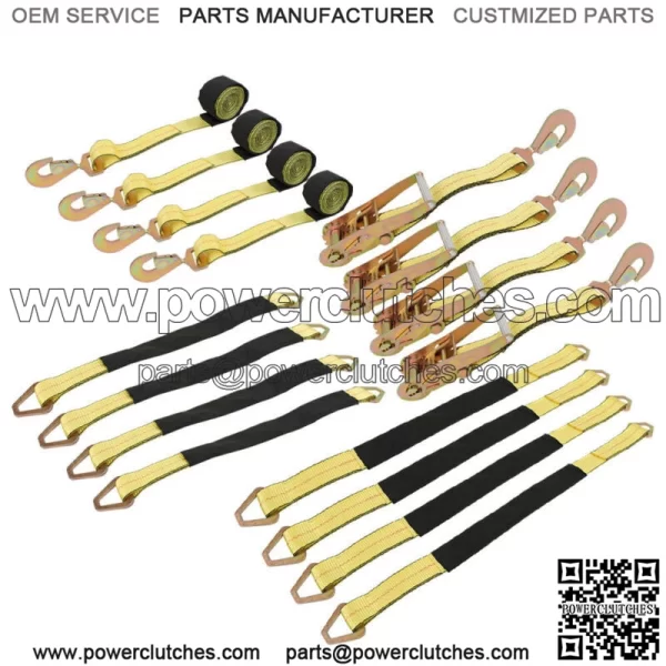 Car Tie Down Straps for Trailers with Snap Hooks, Ratchet Car Straps Yellow New - Image 2