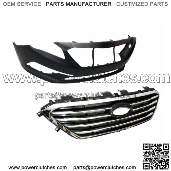 Front Bumper W/o Sensor Hole+Front Grille For Hyundai Sonata SE Standard 2015-17