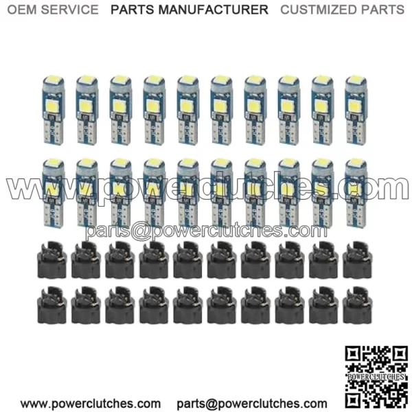 20pcs T5 LED Lights Super Bright Dashboard Lights LED Instrument Panel Lights with Twist Base Car Accessories 3030-3SMD High Brightness Lamp for Car Map Mirror Glove Box (White)