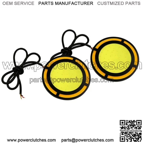 2x 73mm Round COB Car Parts Daytime Running Lights LED Headlights High Beam White and Amber (For: More than one vehicle)