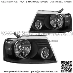 Pair of Headlights Assembly for Ford F-150 F150 2004-2008 Black Housing Clear Dot (For: Ford F-150)