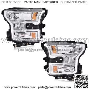 Fits 2015-17 Ford F150 Amber Headlights Chrome Headlights Left Right 2pcs