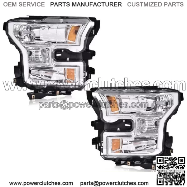 Fits 2015-17 Ford F150 Amber Headlights Chrome Headlights Left Right 2pcs