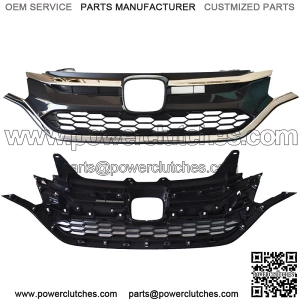 For Honda CRV 2015 2016 Front Bumper Upper and Lower Grille Set Black+Chrome - Image 2