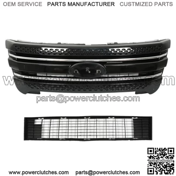 For 2011-2015 Ford Explorer Front Bumper Upper Grille Assembly Glossy Black - Image 2