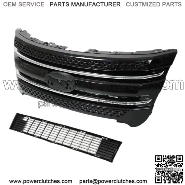 For 2011-2015 Ford Explorer Front Bumper Upper Grille Assembly Glossy Black - Image 3