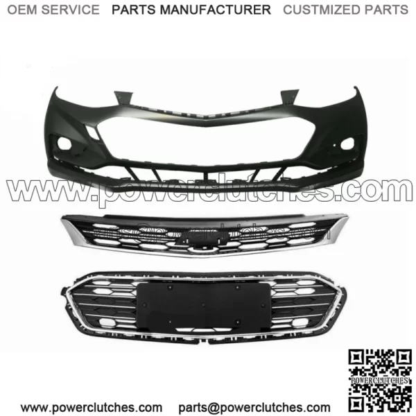 Front Upper and Lower Grille & Front Bumper Cover For Chevy Cruze 2016 2017 2018