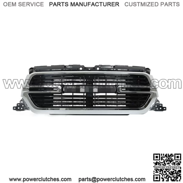 Front Upper Grille For 2019-2022 Ram 1500 Chrome+Black Trim w/Grille Base