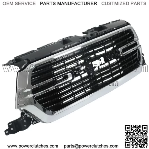 Front Upper Grille For 2019-2022 Ram 1500 Chrome+Black Trim w/Grille Base - Image 2
