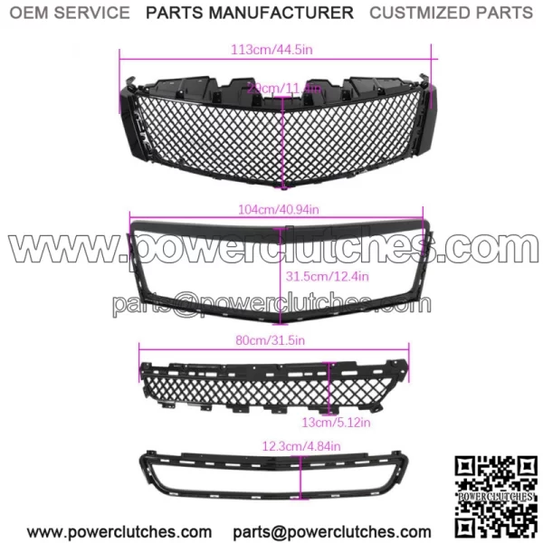 Front Upper Grill + Lower Grille + Outer Frame For 2013-2017 Cadillac XTS - Image 2