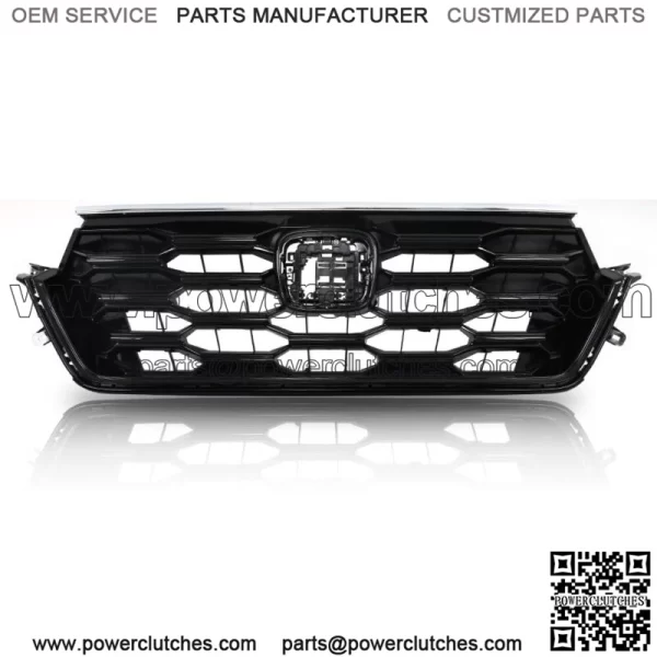 W/Chrome Trim Front Upper Grille For 2023-2024 Honda CRV Honeycomb Gloss Black