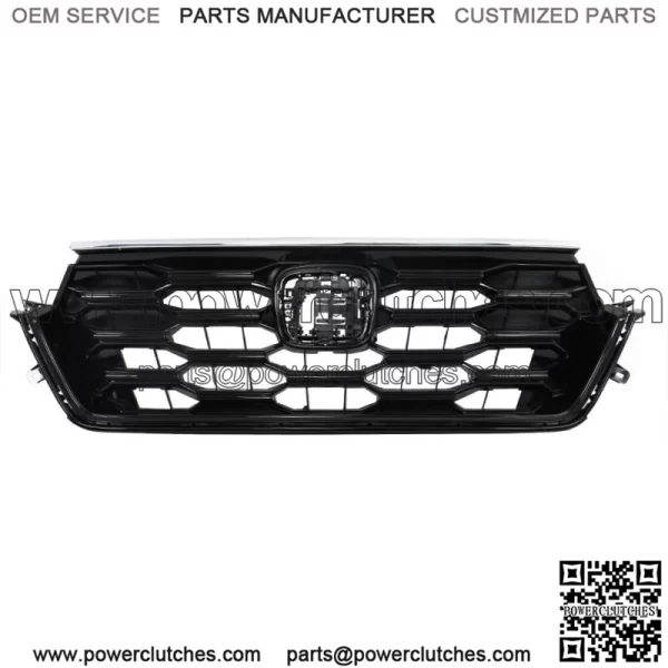 W/Chrome Trim Front Upper Grille For 2023-2024 Honda CRV Honeycomb Gloss Black - Image 3