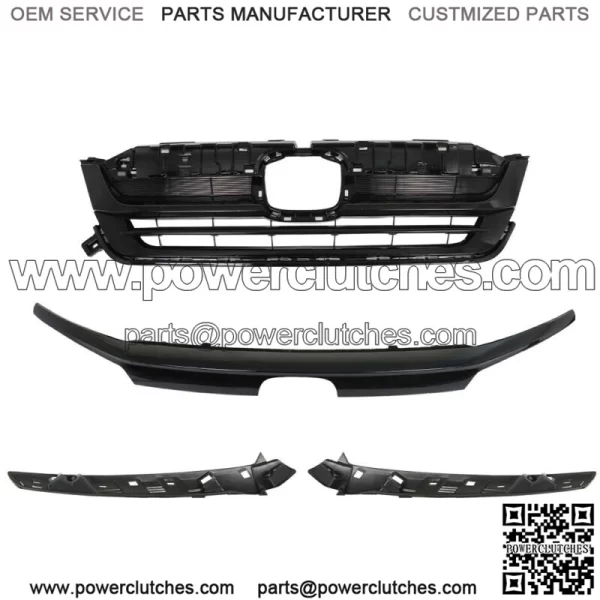 Fit For 2019-2021 Honda Pilot Front Upper Grille W/Trim Assembly Glossy Black - Image 2