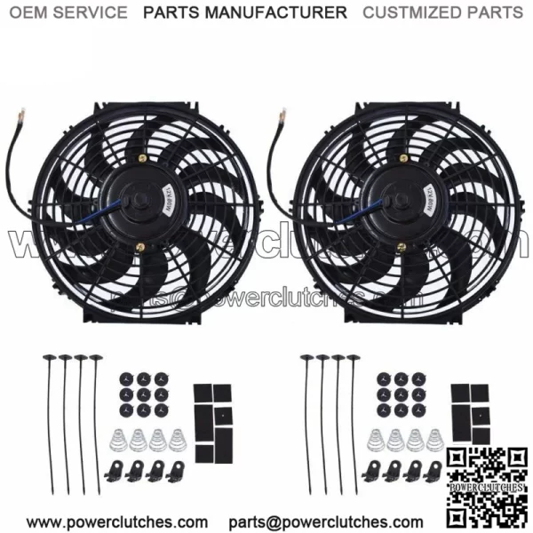 2x 12" Electric Radiator Cooling Slim Fans Push Pull Mount 12V Universal