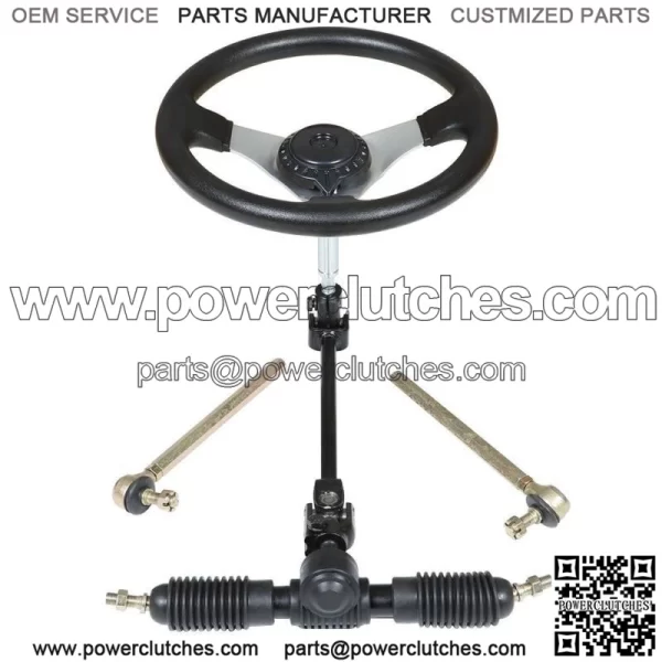 For 110cc Go Kart Cart Steering Wheel Kit Gear Rack Pinion Adjustable Shaft Set