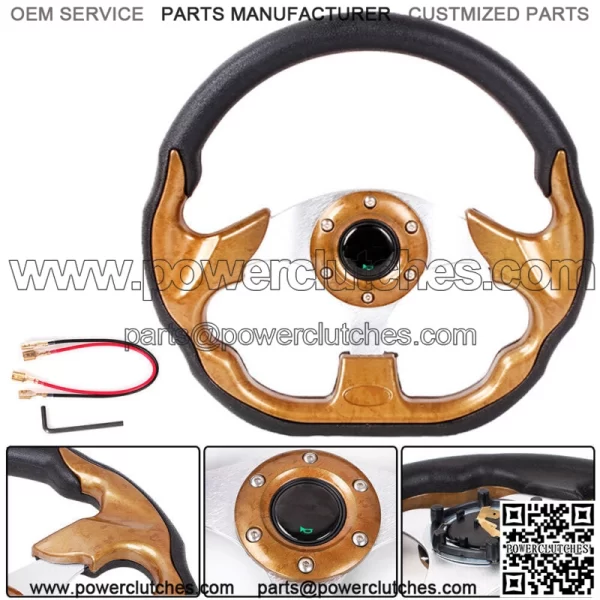 12.5" Woodgrain Golf Cart Steering Wheel For EZGO TXT RXV Yamaha and Club Car