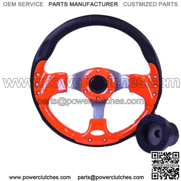 Orange Color Golf Cart Steering Wheel w/ Black Hub Adapter for Club Car DS