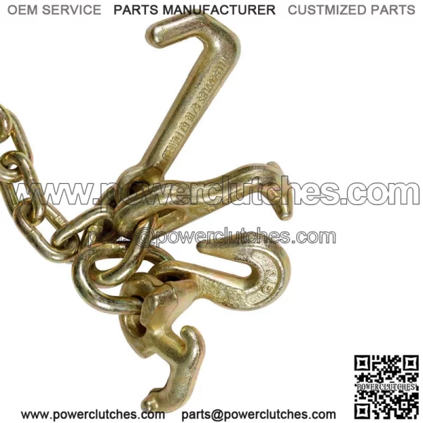 2PCS G70 5/16''x10' Transport Tow Chain J Hook Long Shank w/ R T J&Grab Hook - Image 4