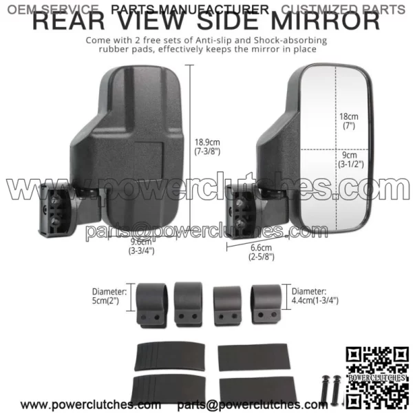 UTV Side Rear View Mirrors 1.75"-2" for Kawasaki Teryx KRX 1000 750 800 (For: More than one vehicle) - Image 3