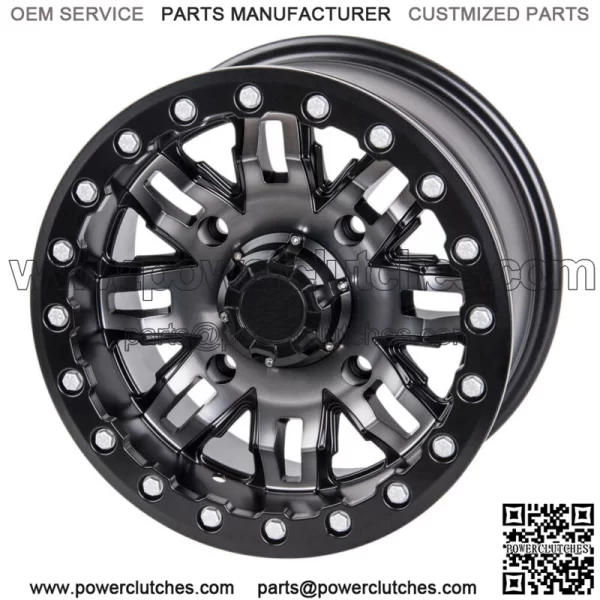 Tusk Teton Beadlock Wheel 15x10 5.0 + 5.0 Gun Metal/Black 4/156 Tread Pattern (For: Polaris)