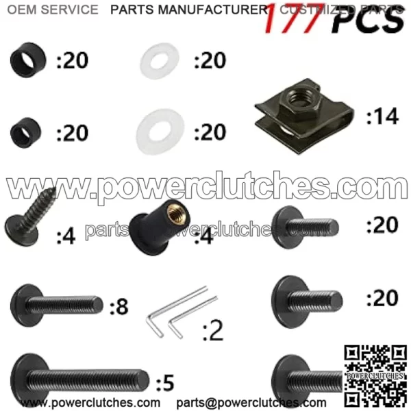 Motorcycle Fairing Bolt Kit 177pcs Motorcycle Windshield Screws M5 M6 Aluminum Fasteners Fairing Nut Clamp Kit Mounting Kits Sport Bike Washer Nut Screw Set (Black) - Image 4
