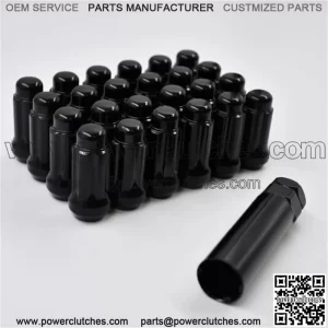 Set of 24 Black 14mm x 1.5 1.9" Tall Spline Nuts M14x1.5 - 6 Splines + Key (For: More Than One Vehicle)