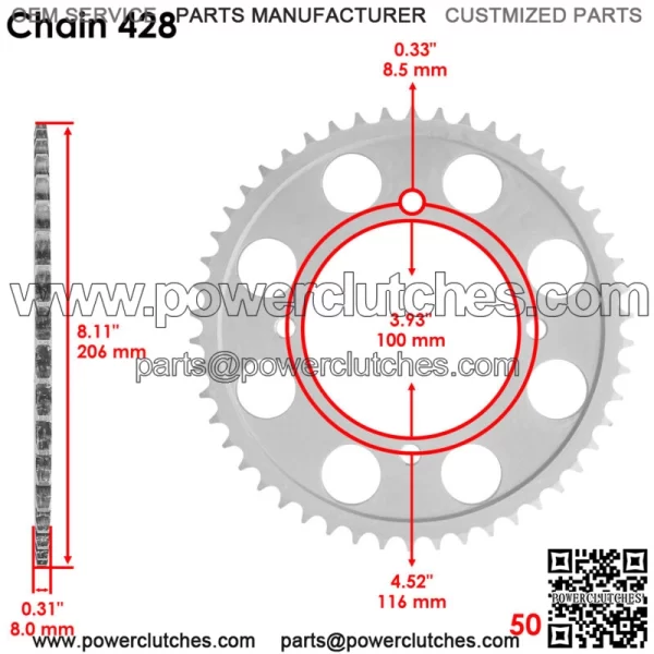 Drive Chain & Sprockets For Kawasaki KLX140 2008-2024 428 Pitch 122 Link - Image 3