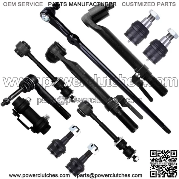 11 Piece Suspension Kit: 3 Front Outer Tie Rod Ends, 1 Tie Rod Adjuster Bushing, 1 Tie Rod End, 2 Lower Ball Joints, 2 Upper Ball Joints, 2 Sway Bars Fits 2005-2007 Ford F-250 F-350 Super Duty K80026