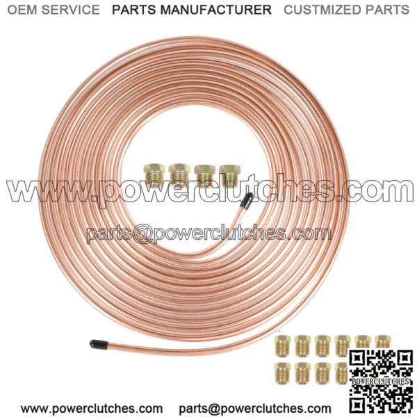 Iron Plating Copper Brake Line Tubing Kit 1/4 OD 25 Ft Coil Roll &Fittings