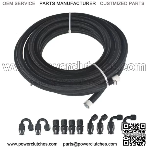 Black Nylon Braided E85 PTFE Fuel Line 20ft 8AN -8AN 10 Fittings Hose kit E85