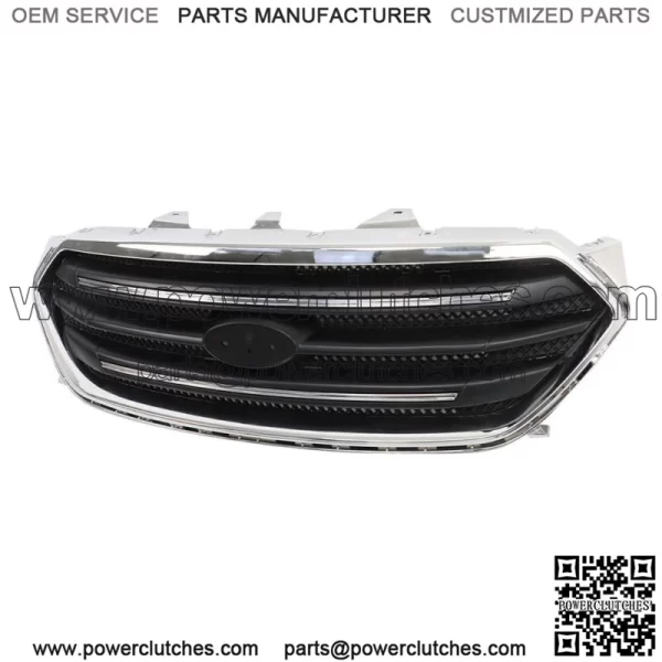 For 2013-2019 Ford Taur Front Upper Grille Matte Black W/Chrome Trim Assembly - Image 2