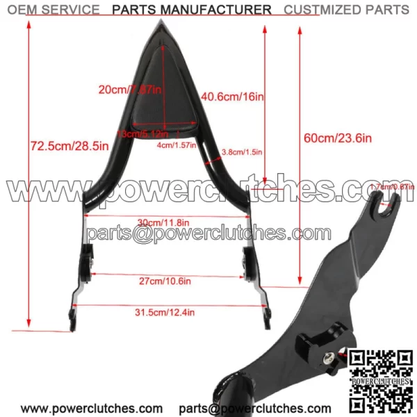 16" Tall Backrest Sissy Bar For Touring CVO Road Street Glide Road King 09-21 - Image 2
