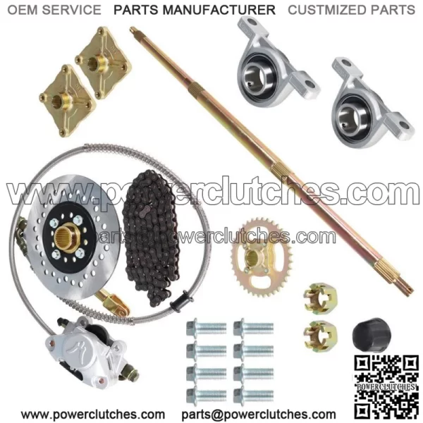 Drift Trike Go Kart Rear Live Axle Kit, Hub, Brake Assembly,Chain,Hub