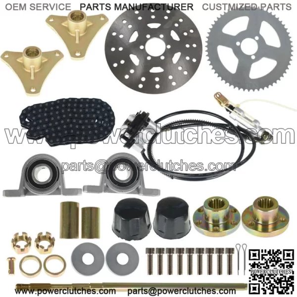 Go Kart Rear Live Axle Kit Sprocket Hub Brake Assembly chain Disc